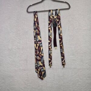 Camden Court Men's Tie and Suspenders Set Abstract Leaf Pattern
